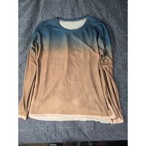 Ombre Crew Neck Long Sleeve T-shirt, Casual Top Spring & Fall Shirt Size XL